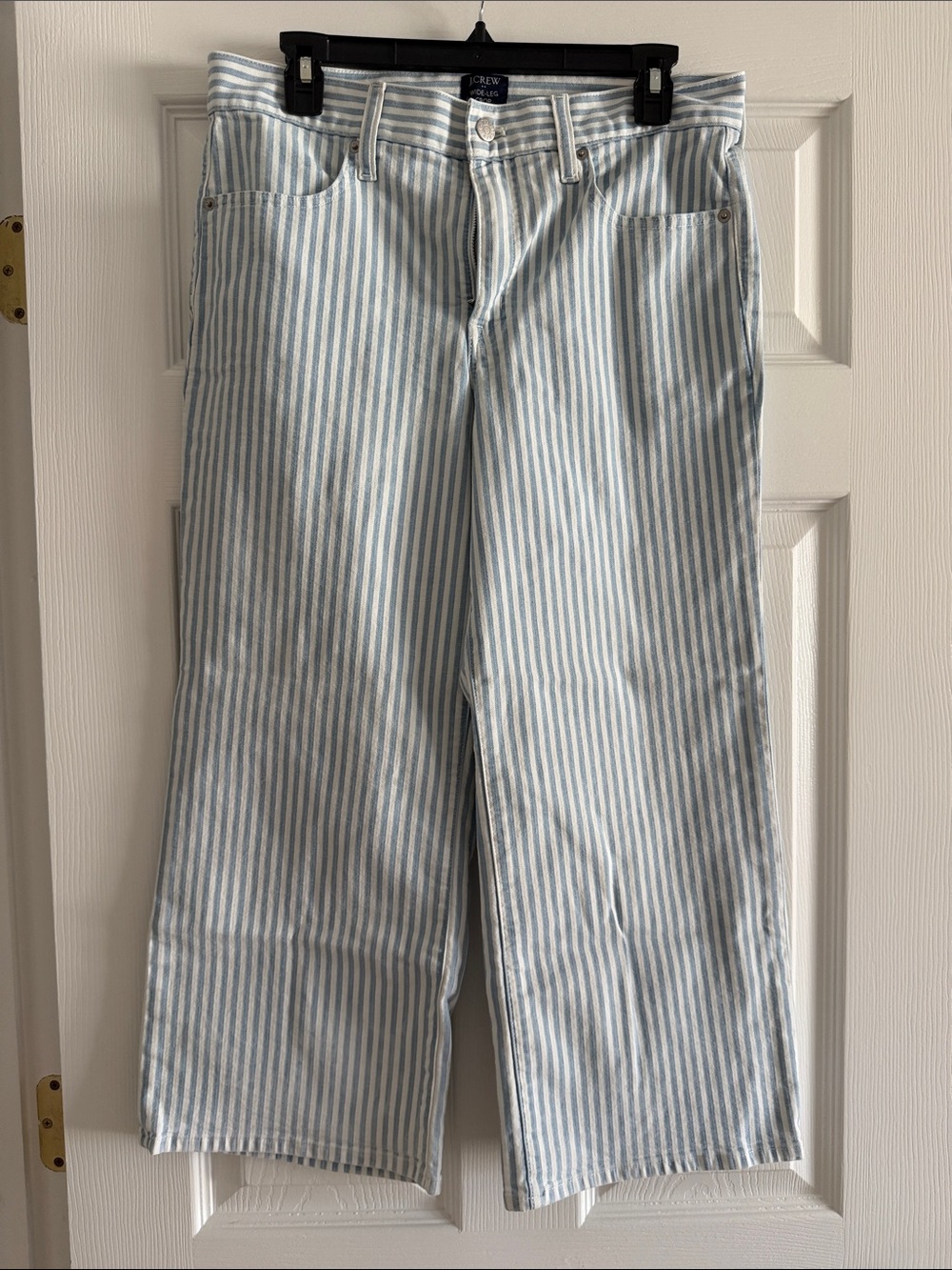 J. Crew Light Blue & White Striped wide leg crop pants